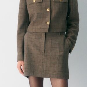 Babaton Checkered Tan Mini Skirt